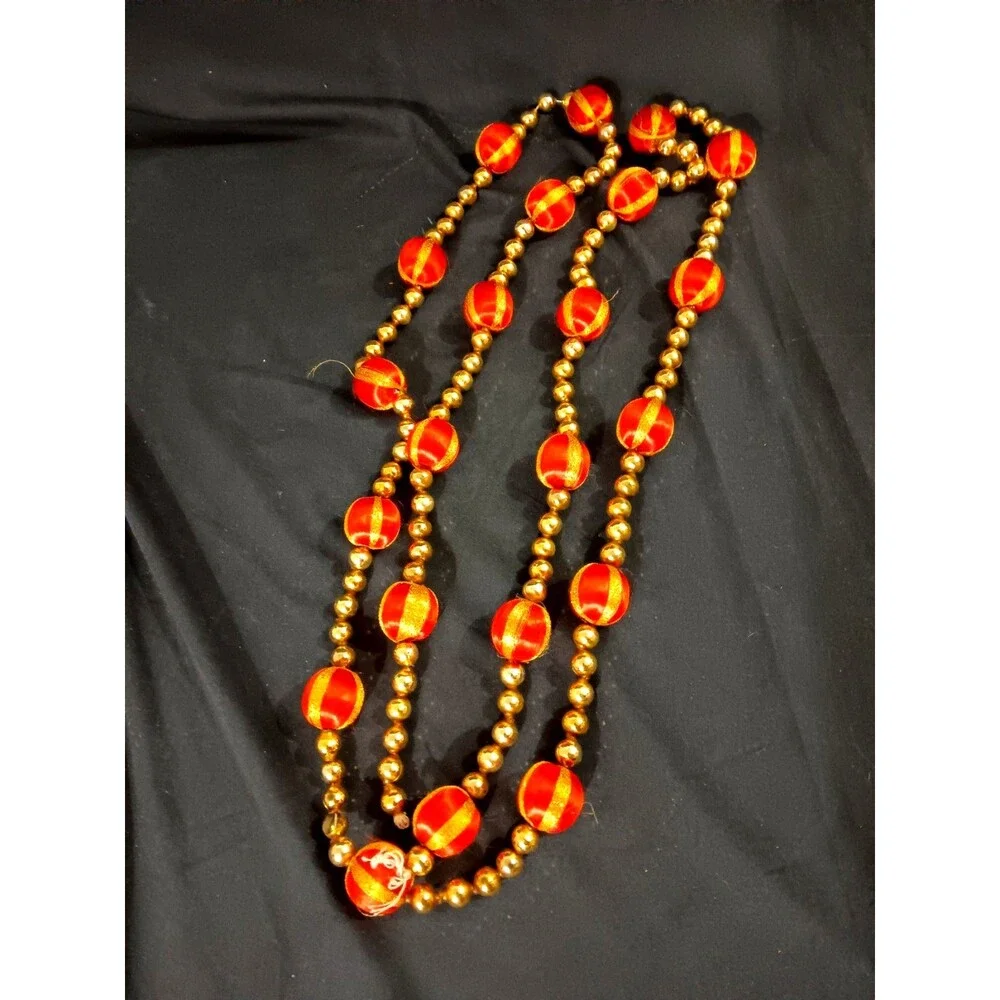 Vintage Christmas Garland Red & Gold With Mercury Glass Beads Approx. 106